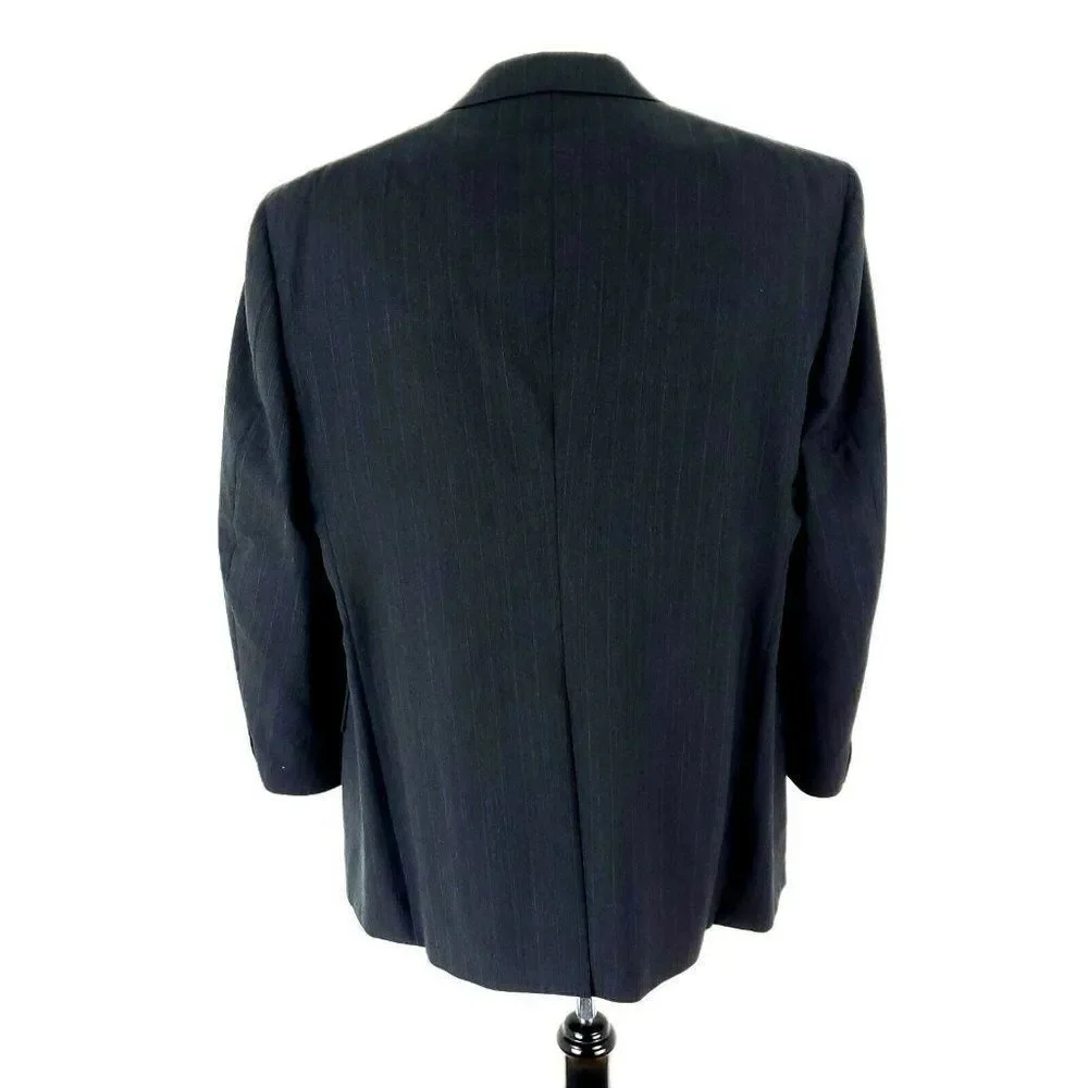 Hart Schaffner Marx Wool 2‎ Button 2 Piece Suit 44R Gray Striped 36/27 Pleated